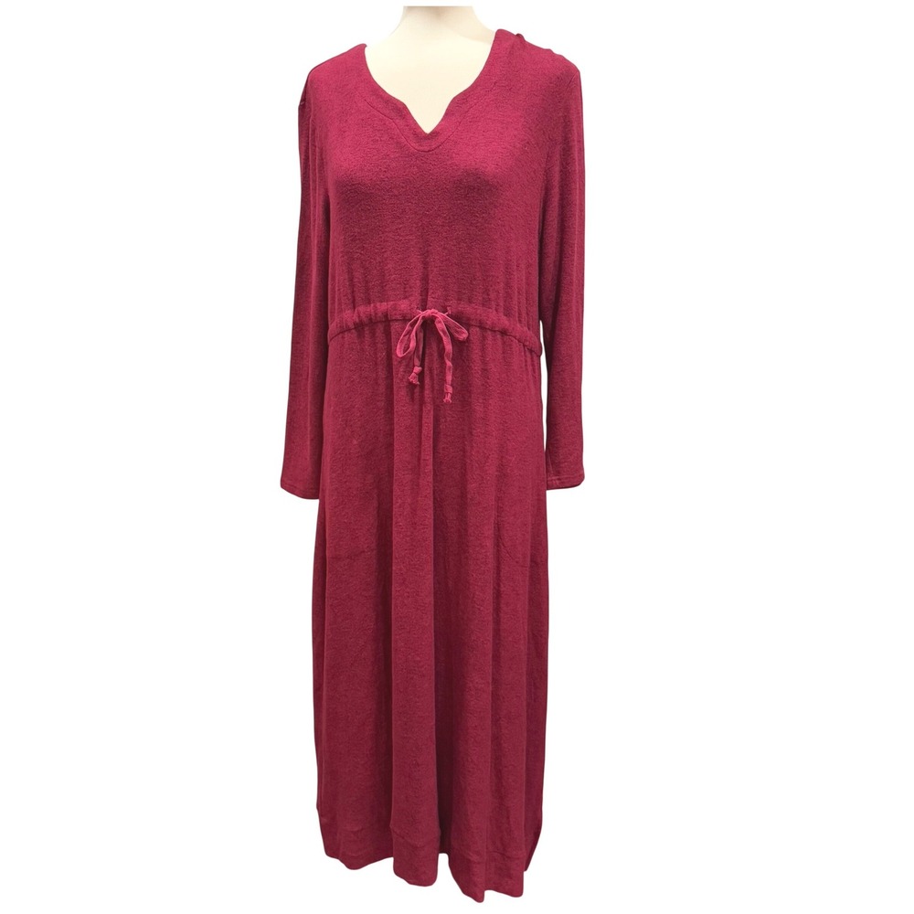 LA CERA Womens Red Maxi Dress Large NWT Soft Knit Boho Lounge Luxe Casual LS